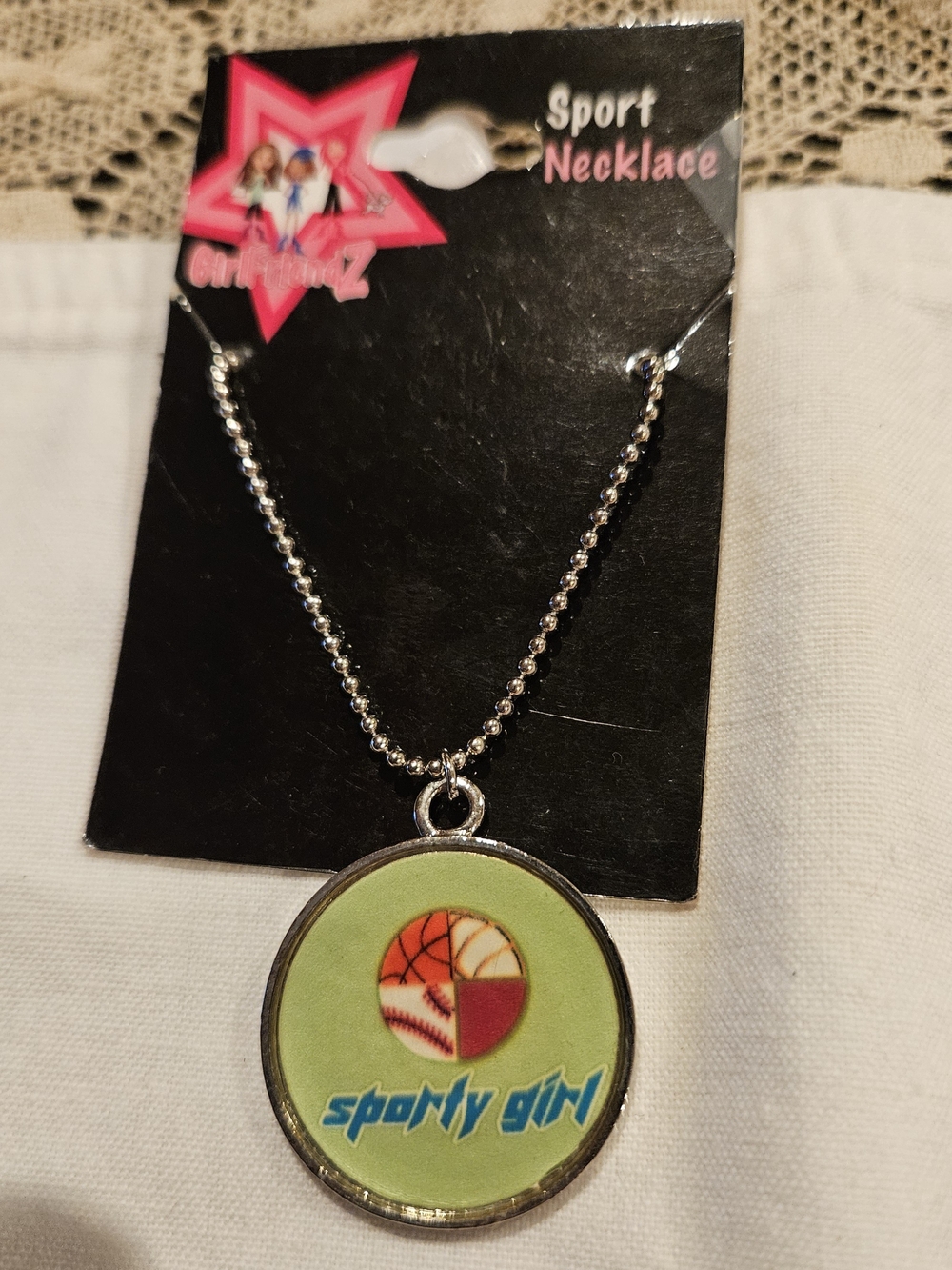 Sporty Girl Green Pendant Necklace - Silver Tone